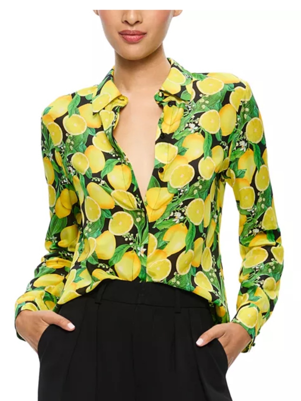 Alice + Olivia Willa Silk Blouse Lemon Tree